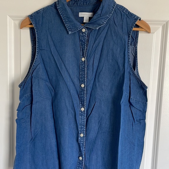 Charter Club Sleeveless Denim Buttons Down Blouse - Picture 5 of 16